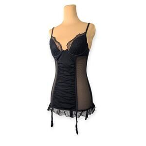 Victoria's Secret Very Sexy Black Mesh Torsolette Corset Girdle 34B